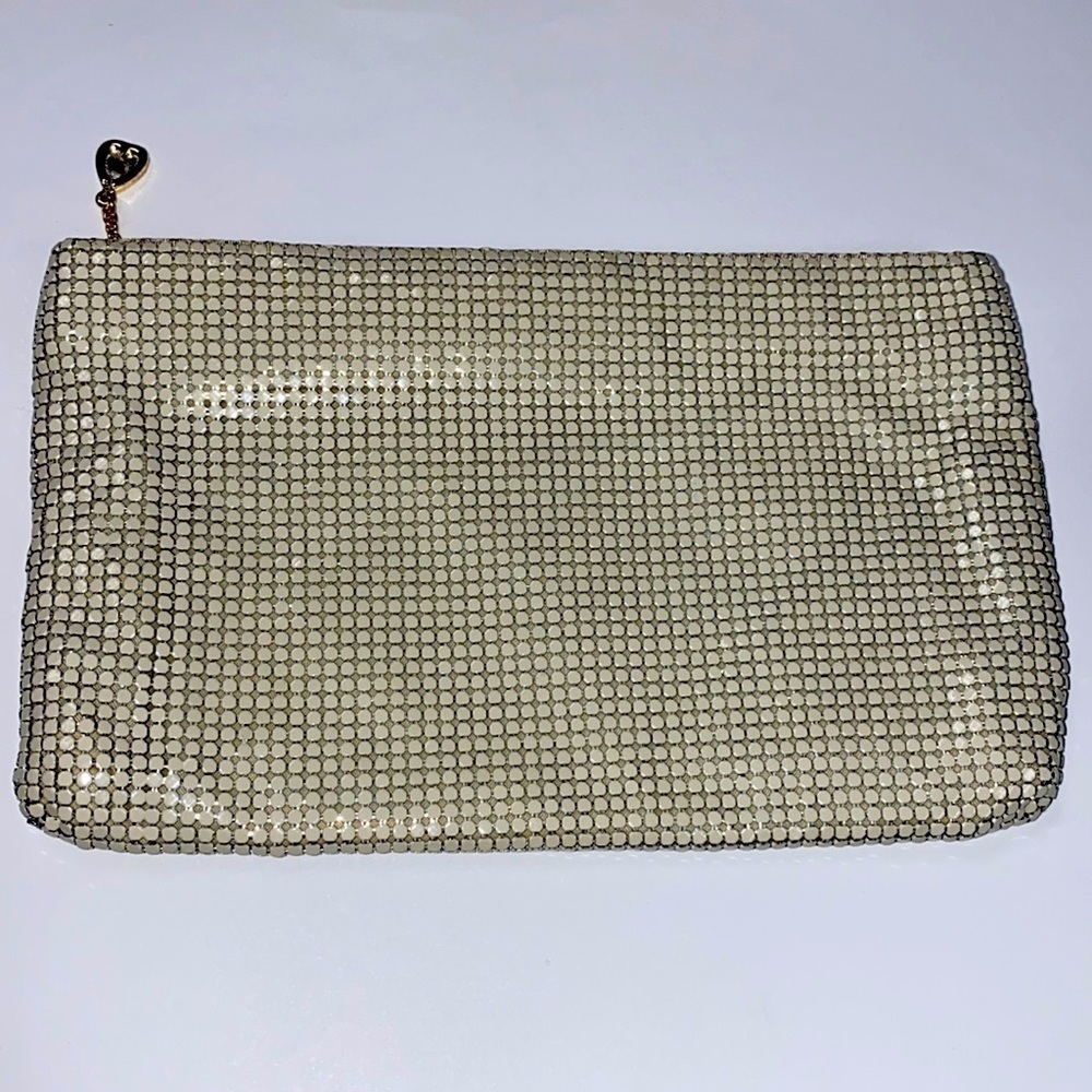 Whiting & Davis Ivory Metal Mesh Zip Clutch Bag